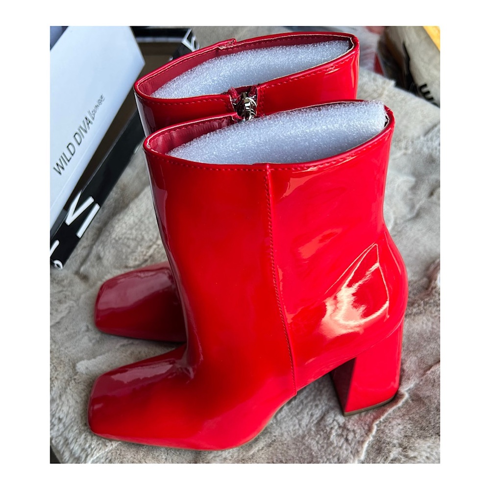 Red Patent Leather Ankle Boots - Picture 6 of 8